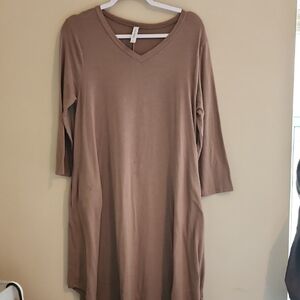 Zenana Outfitters Long Sleeve Brown Dress